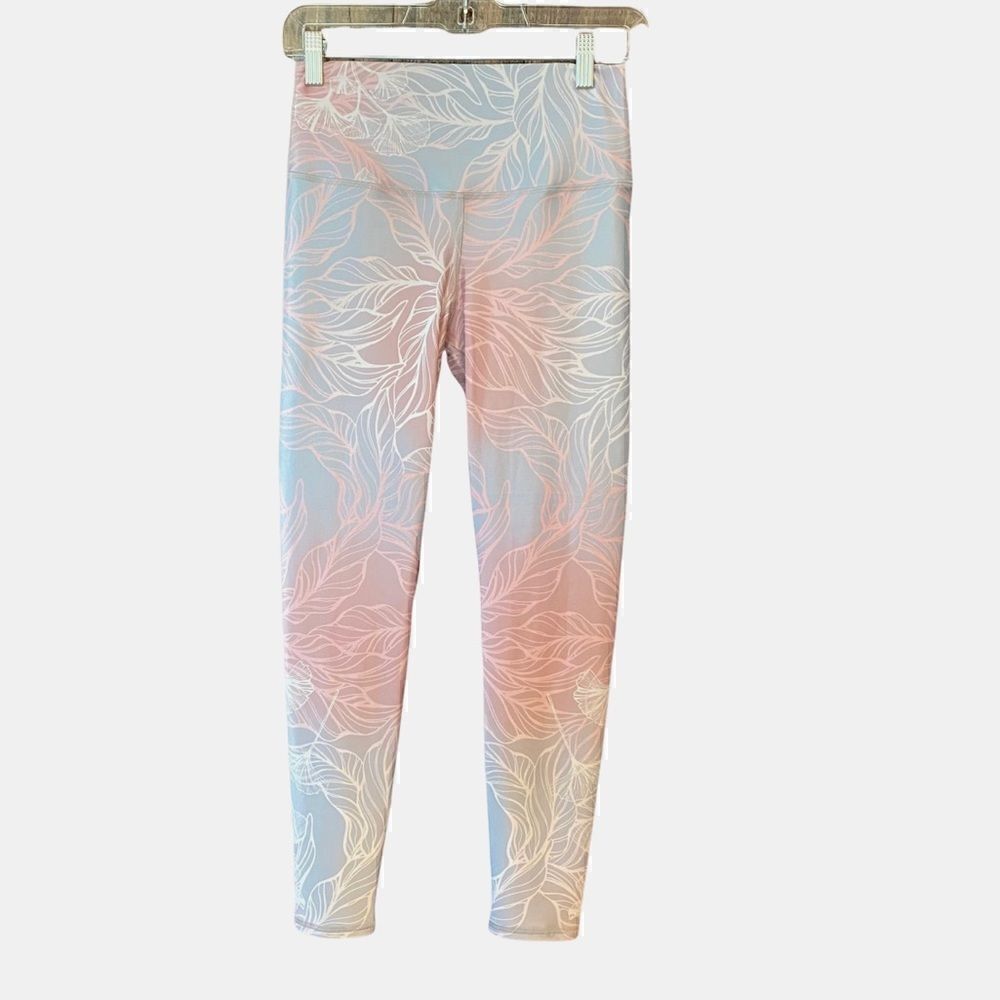Cima Activewear OSFA Light Pastel Blue Pink Floral High Compression Leggings